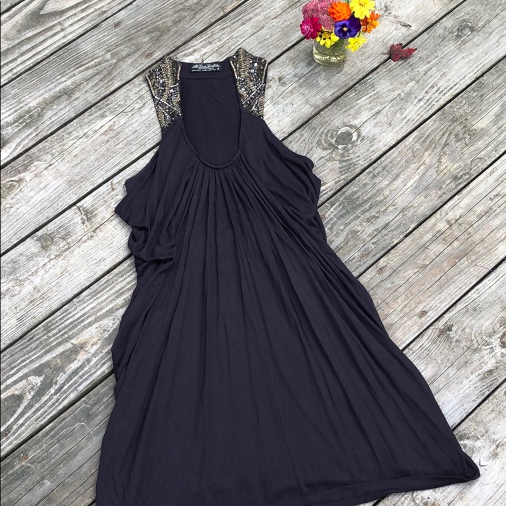 All Saints Levin Dress Black Beaded Draped Mini